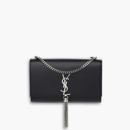 Saint Laurent Kate Medium In Grain De Poudre Mirror Effect Black 24Cm