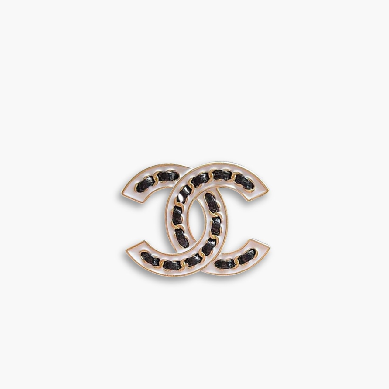 myelegous-1280-x-1280-px-14-3-1 Chanel CC Brooch White With Black Interwoven Chain Pattern - Image 1