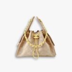 Chanel 25 Small Handbag Gold Tone Metal Beige 26Cm