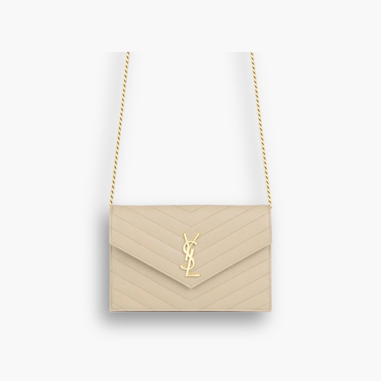myelegous-1280-x-1280-px-27-3 Saint Laurent Cassandre Envelope Chain Wallet Dark Beige 20cm - Image 1