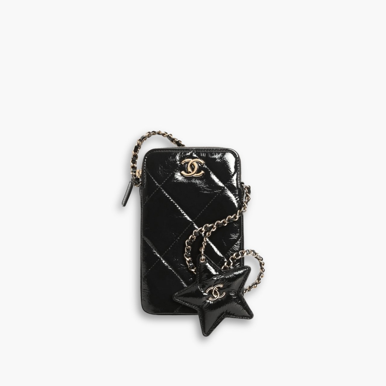 myelegous-1280-x-1280-px-9-1-1 Chanel Phone Holder With Chain Shiny Crumpled And Gold Tone Metal Black 18Cm AP4777 B21296 94305 - Image 1