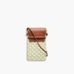 Celine Women Phone Pouch With Flap In Triomphe Canvas And Beige